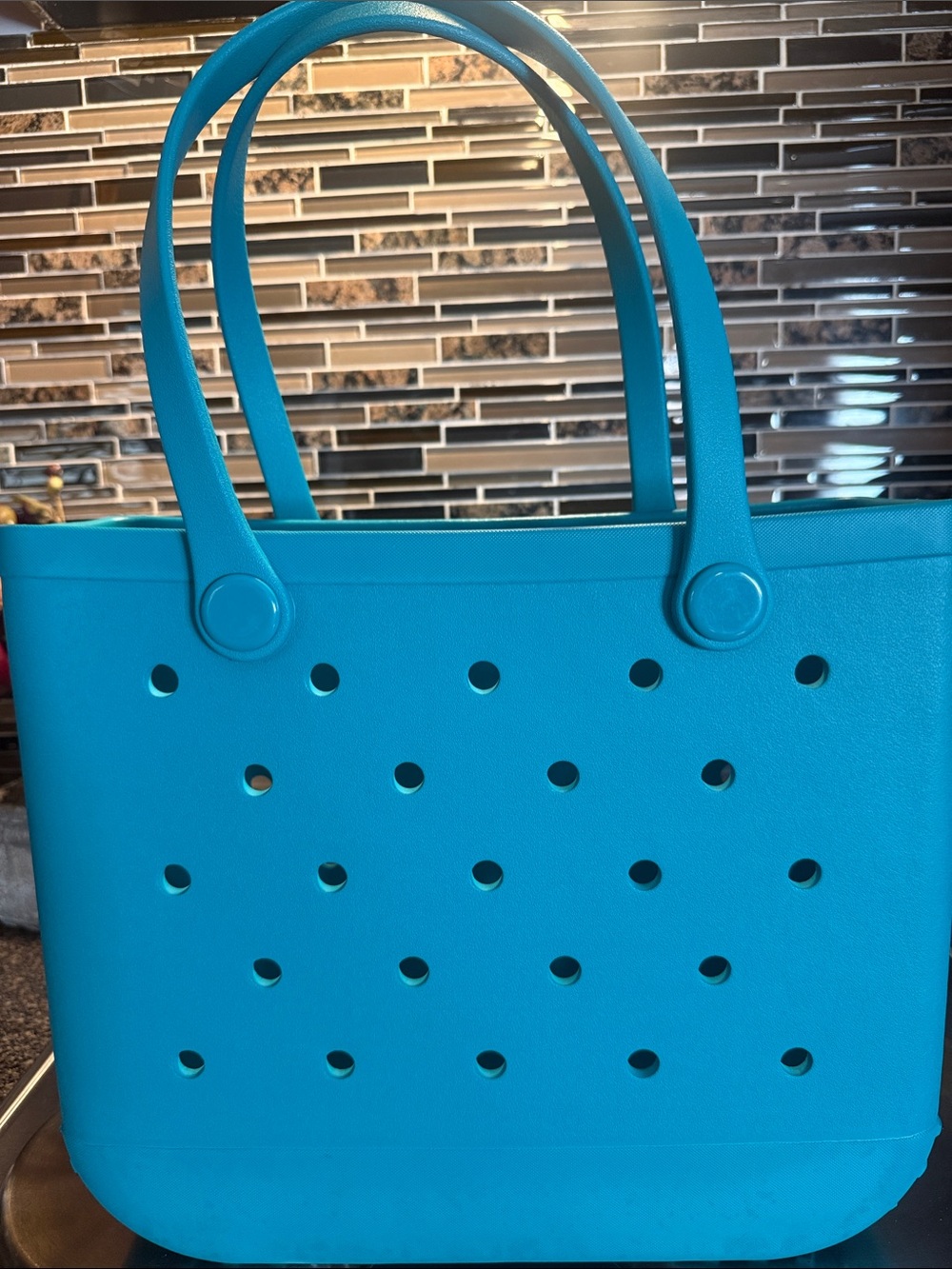 Blue Women's Tote Bag with Perforated Design